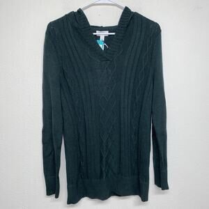 Market and Spruce Sweater Womens Sz S Hooded Cable Knit Stretch Forrest Green